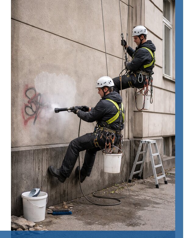 Удаление граффити с фасада в Энгельсе от 4797 р. | ВЫСОТНИК-Энг