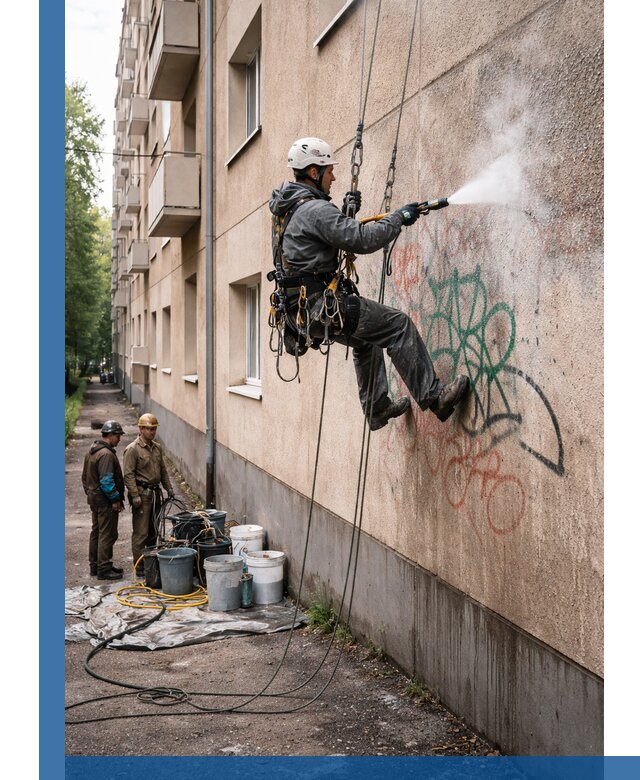 Удаление граффити с фасада в Энгельсе без следов и повреждений