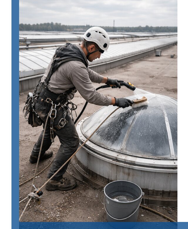 Мойка зенитных фонарей на кровле для промышленных объектов в Энгельсе