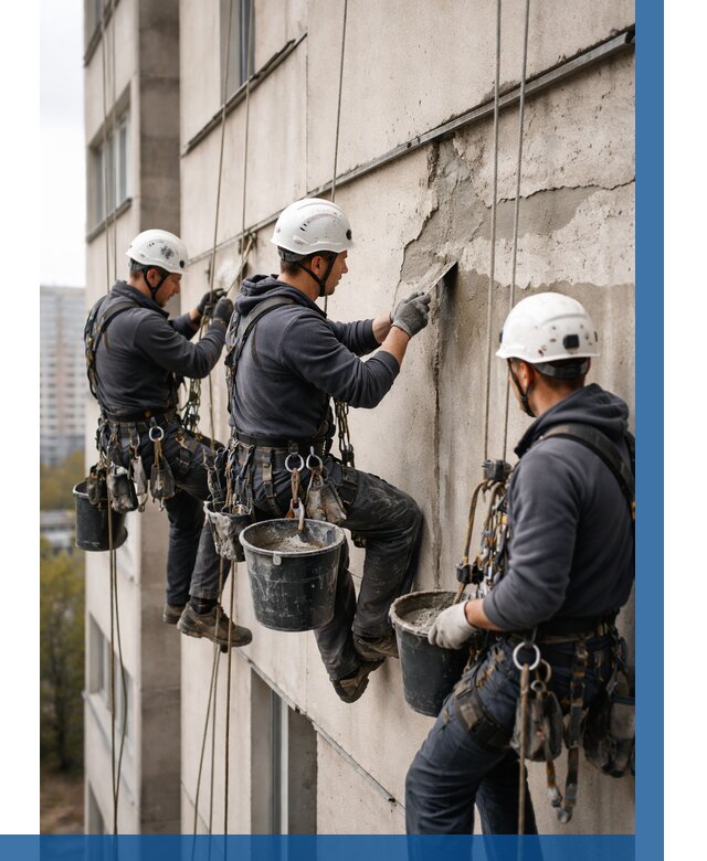 Ремонт бетонных элементов фасада в Энгельсе от 2665 р. | ВЫСОТНИК-Энг