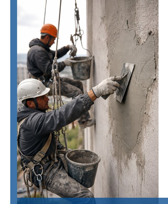 Штукатурка фасада на высоте в Энгельсе профессиональные работы