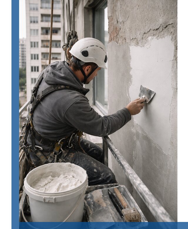 Шпаклевка фасадов на высоте с промальпинистами в Энгельсе