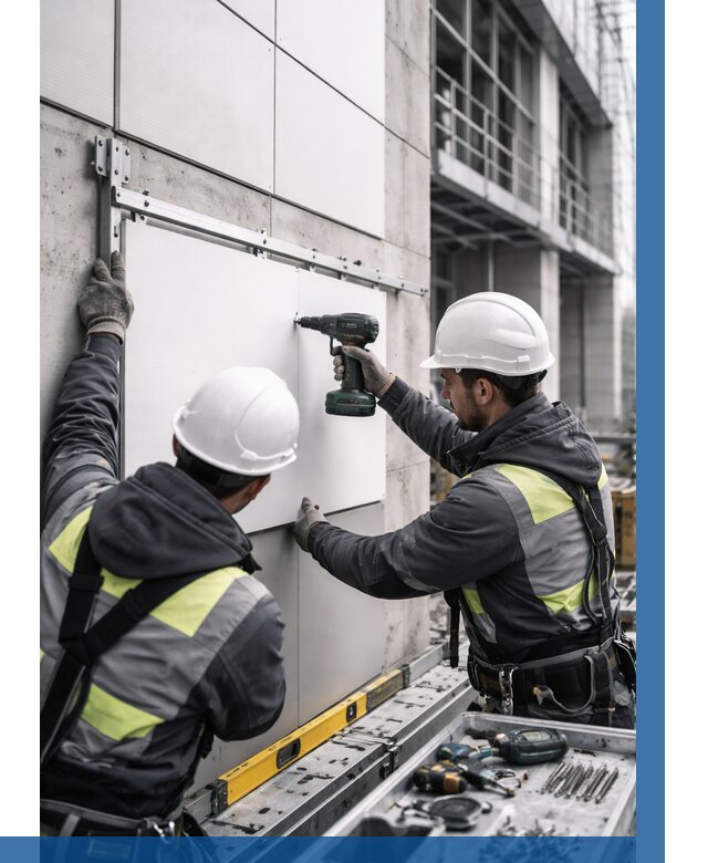 Монтаж композитных панелей фасада в Энгельсе от 2665 р. | ВЫСОТНИК-Энг