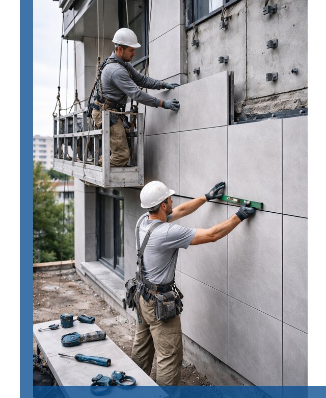 Монтаж керамогранита на фасад в Энгельсе под ключ с гарантией качества