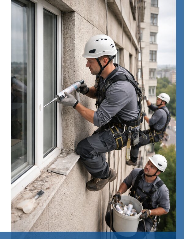 Герметизация оконных швов снаружи в Энгельсе от 1599 р. | ВЫСОТНИК-Энг