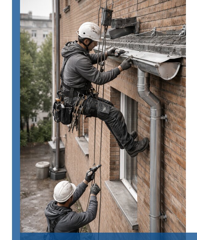 Монтаж водосточной системы на здании в Энгельсе под ключ