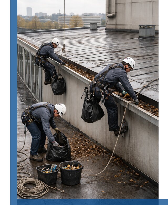 Очистка кровли по периметру в Энгельсе силами промышленных альпинистов