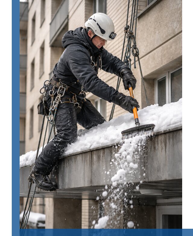 Очистка козырьков от снега в Энгельсе круглогодично безопасно
