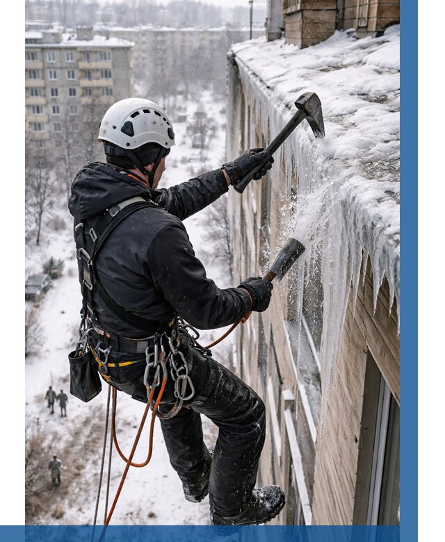 Сбивание сосулек с крыши в Энгельсе по цене от 4797 р. | ВЫСОТНИК-Энг