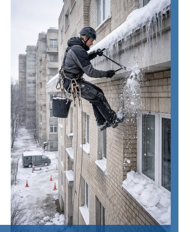 Удаление наледи с карнизов в Энгельсе от 373 р. | ВЫСОТНИК-Энг