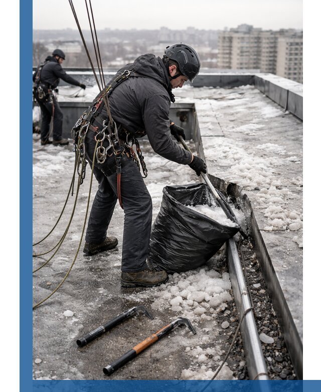 Аварийная очистка кровли в Энгельсе от промальпинистов