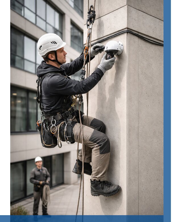 Монтаж камер видеонаблюдения на фасаде в Энгельсе от 9060 р.-ВЫСОТНИК-Энг