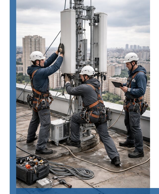 Монтаж антенн связи на крыше в Энгельсе с вводом в эксплуатацию