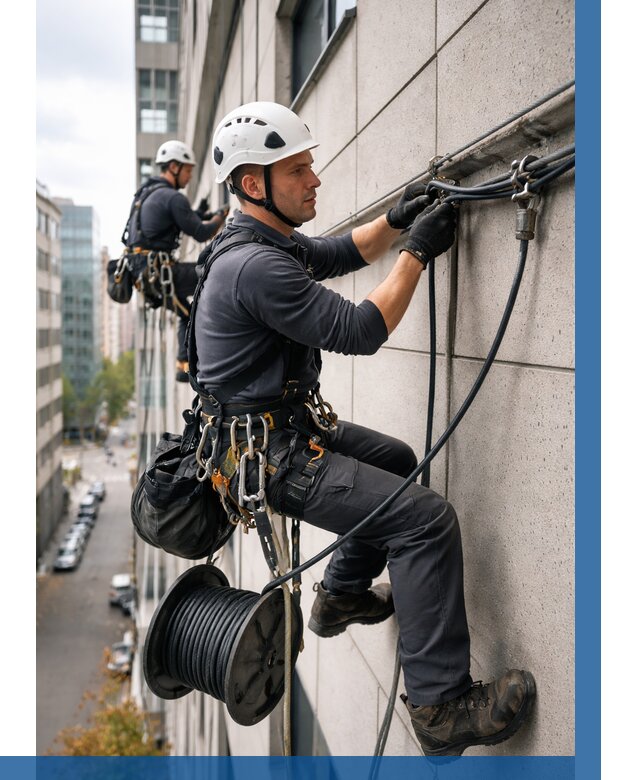 Прокладка кабеля по фасаду в Энгельсе от 373 р. | ВЫСОТНИК-Энг