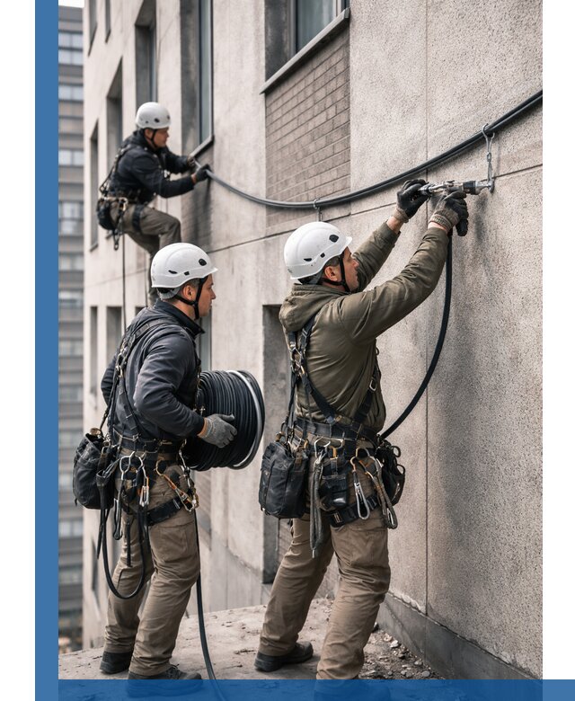 Прокладка кабеля по фасаду в Энгельсе, профессиональный монтаж