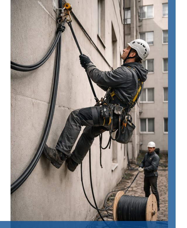 Протяжка кабеля питания на высоте в Энгельсе от 480 р. | ВЫСОТНИК-Энг