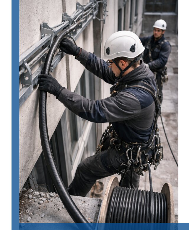 Протяжка кабеля питания на высоте в Энгельсе с гарантией безопасности и качества