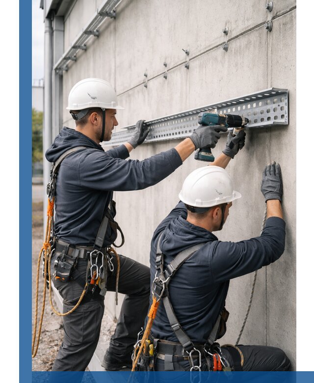 Монтаж кабельных лотков на фасаде зданий в Энгельсе с гарантией