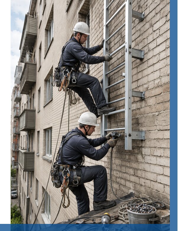 Монтаж пожарной лестницы в Энгельсе от 26648 р заказать у ВЫСОТНИК-Энг