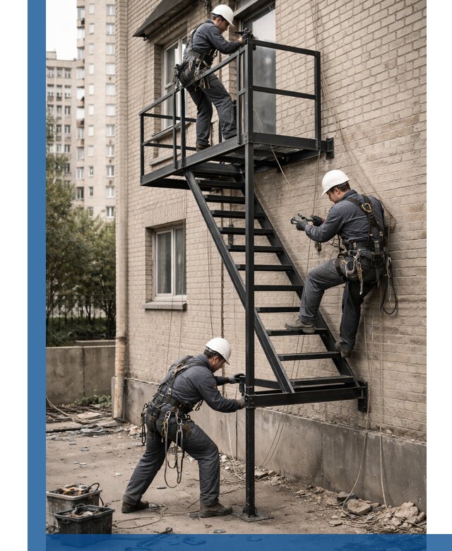 Монтаж пожарной лестницы в Энгельсе, установка и крепление