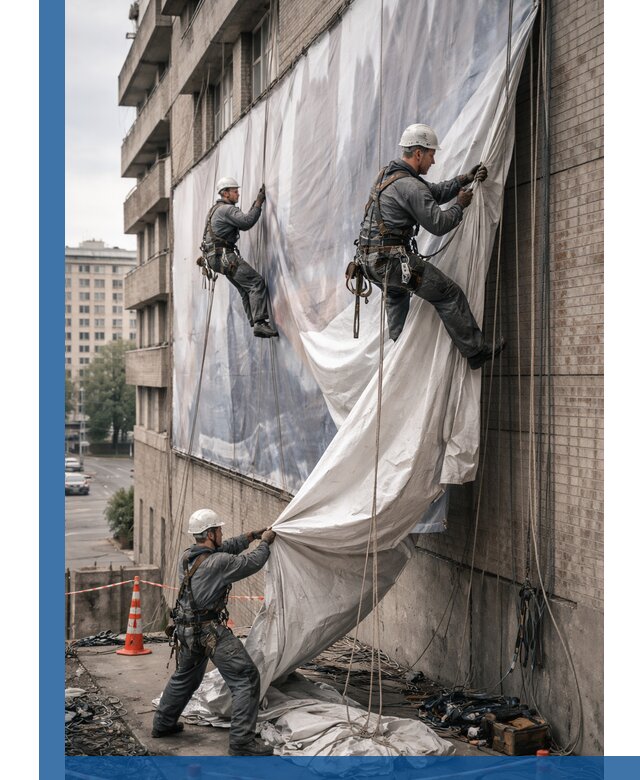 Демонтаж баннеров с фасада в Энгельсе оперативно и безопасно