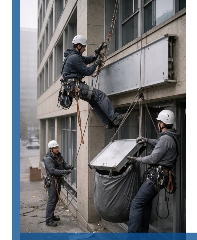 Демонтаж рекламной вывески с высотными работами в Энгельсе