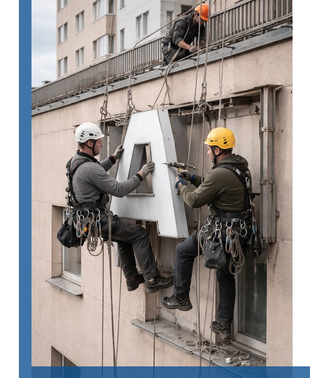 Ремонт и восстановление наружных вывесок на высоте в Энгельсе