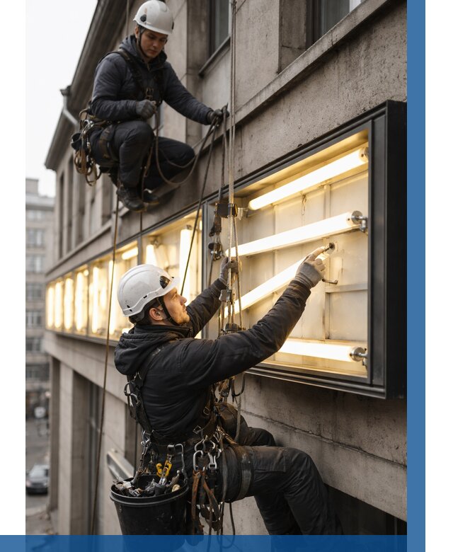 Замена ламп в вывеске в Энгельсе под ключ от 3731 р. | ВЫСОТНИК-Энг