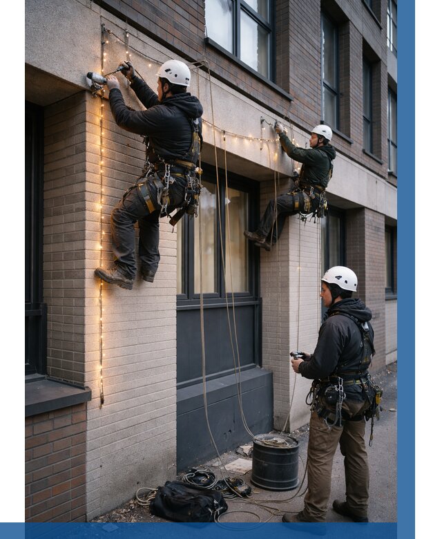 Монтаж гирлянд на фасаде в Энгельсе от 3731 р. | ВЫСОТНИК-Энг