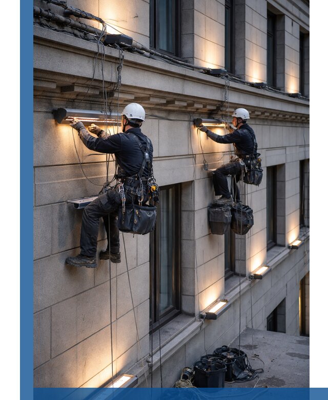 Монтаж архитектурной подсветки фасадов зданий в Энгельсе