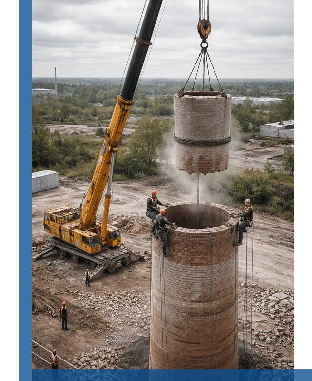 Демонтаж дымовой трубы в Энгельсе с гарантиями безопасности