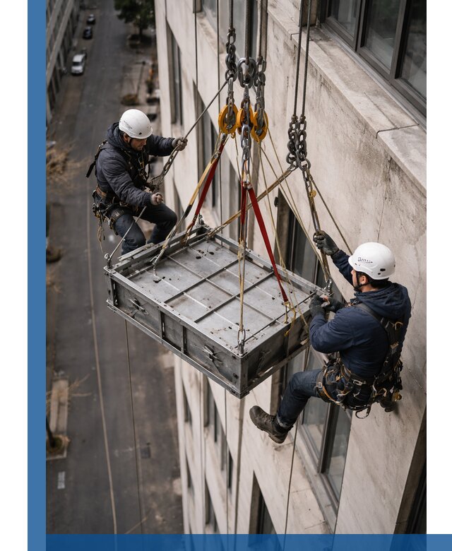 Спуск и подъем грузов по фасаду в Энгельсе для зданий